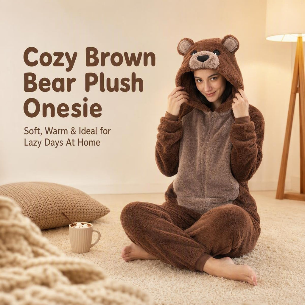 COSUSKET Snug Fit Unisex Adult Onesie Pajamas, Sherpa Bear Animal One Piece Halloween Costume Sleepwear Homewear