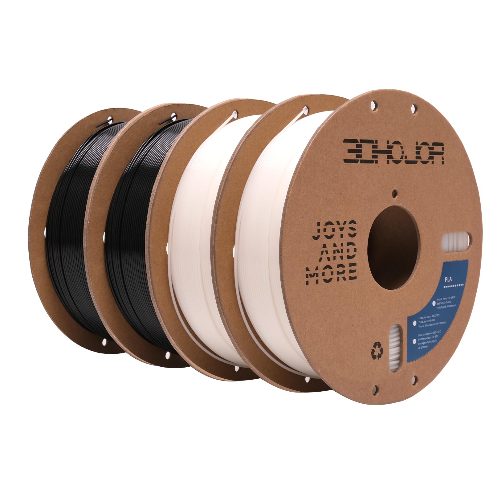 3DHoJor PLA Filament 1.75mm,3D Printer Filament 1kg*4 Bundle Cardboard Spool, Fit Most FDM 3D Printer,Dimensional Accuracy +/- 0.03 mm,Vacuum Packaging-Black+White 4Pack
