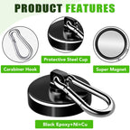 E BAVITE Carabiner Magnetic Hooks, 110LBS Strong Black Magnetic Hooks Heavy Duty with Swivel Carabiner Hook, Great for Hanging for Cruise, Garage, Kitchen, Refrigerator, Locker (6-Pack)