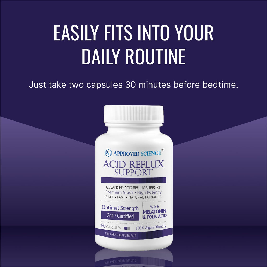 Approved Science® Acid Reflux Support - with Melatonin, Marshmallow Root, L-Taurine - 60 Capsules - Vegan