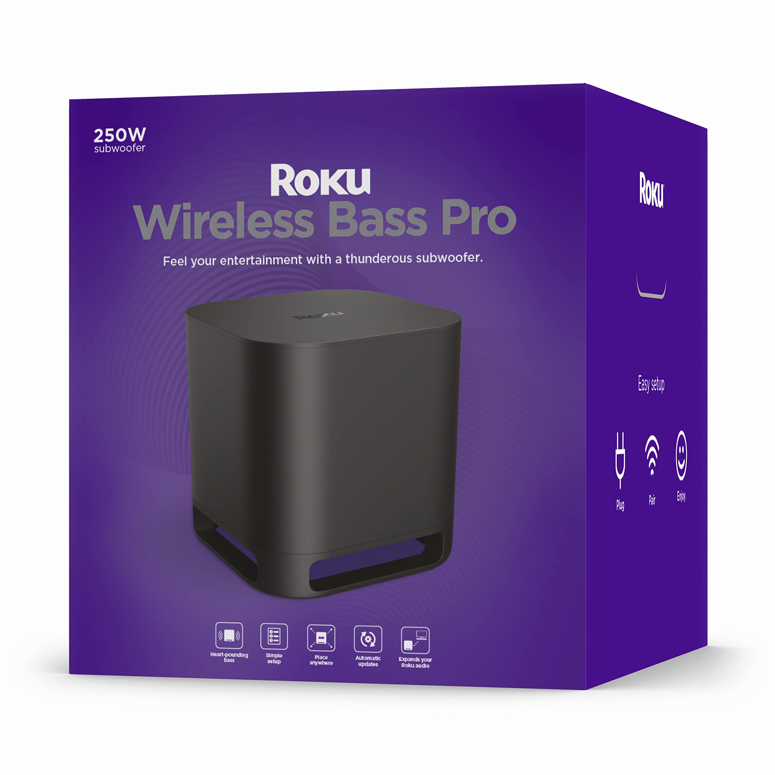 Roku Wireless Bass Pro Subwoofer for Roku Streambar Pro and Wireless Speakers (Renewed)