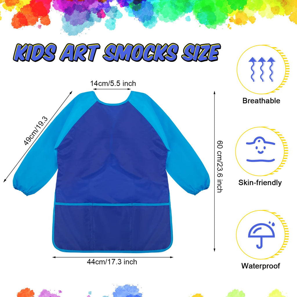 Yahenda 18 Pcs Kids Art Smocks Waterproof Painting Art Smocks for Kids with Long Sleeve 3 Pockets Toddler Apron for 2-8 Years (rose red,dark blue,yellow)