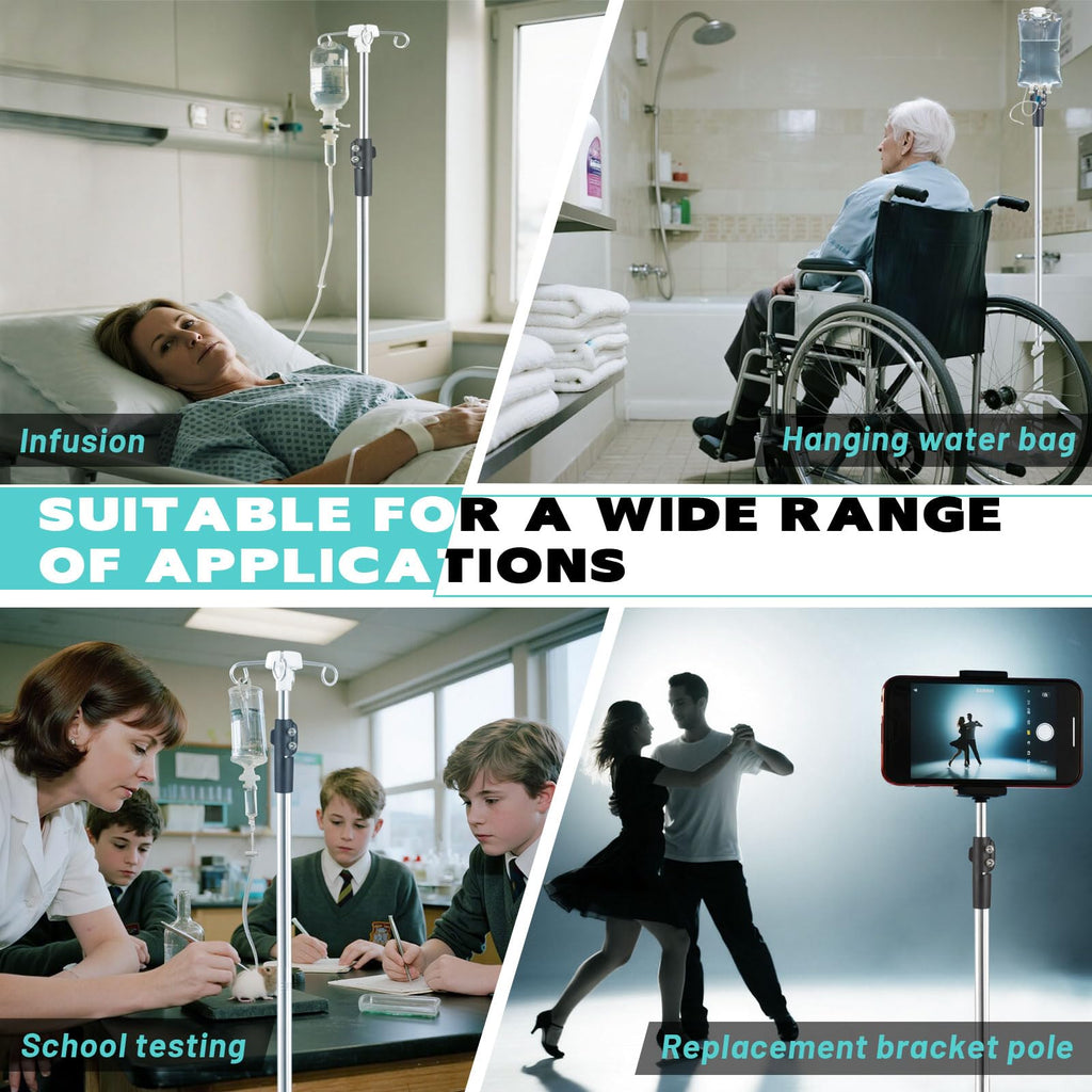 Crilealym IV Poles,46to 85In IV Stand Floor with 4 IV Bag Holder Stand Portable Telescopic Stabilizing Tripod Stainless Steels Pipe Extension Pole IV Influsion Pole Lightweight Strudy (46-84in)