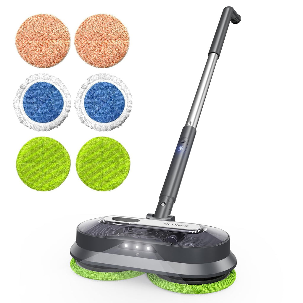 BLONEX Cordless Electric Mop with Spray & Detachable Water Tank, Lightweight Electric Spin Mop with Headlights for Hardwood Tile Laminate Floors, Long-Lasting Battery, Self-Propelled Floor Cleaner