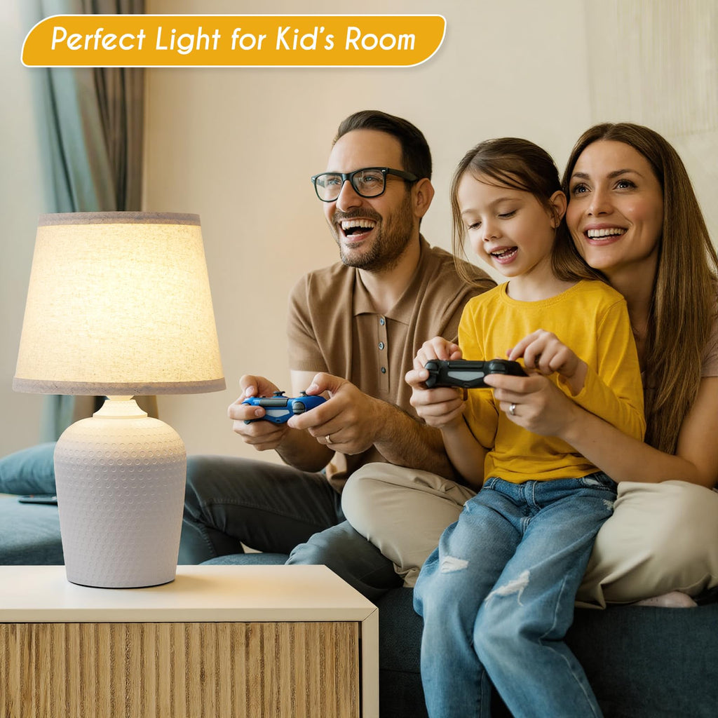 Sucolite 16'' Table Lamps Set of 2, Bedside Nightstand Lamps for Bedroom Kid’s Room, Cute Desk Lamps with Studded Texture Base for Reading Nursery Living Room Office,Beige & White