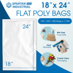 18" X 24" Open-End Flat Clear Poly Bags (100 Count) - 1.1 Mil Clear Plastic Bags for Packaging, Shipping, Storage - No Adhesive Strip - Spartan Industrial