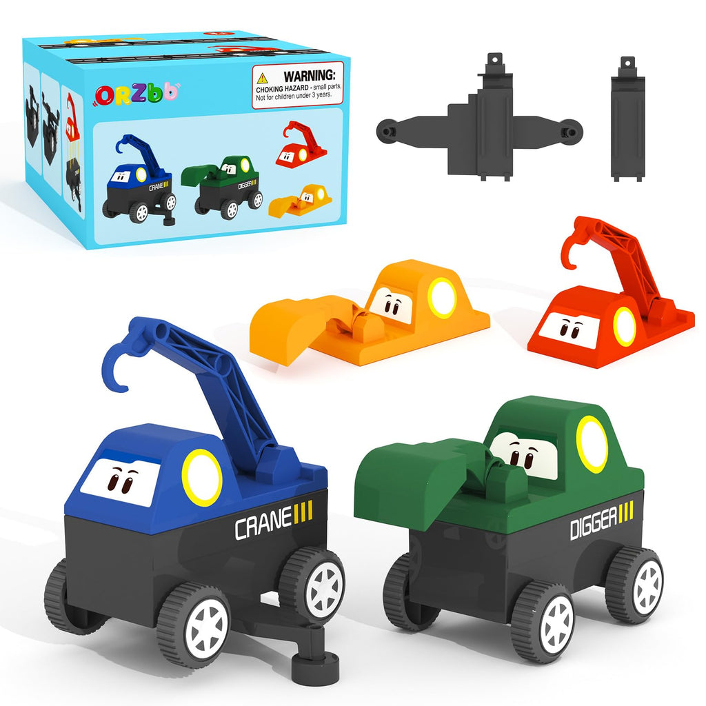 ORZbb Magnetic Tiles Truck Toddler Toys 3 4 5 Year Old Boys Girls, Magnetic Blocks Electric Engineering Vehicle - 2 Car Bases and 4 Car Bodies. Compatible with Traversable on Magnet Roads.