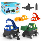 ORZbb Magnetic Tiles Truck Toddler Toys 3 4 5 Year Old Boys Girls, Magnetic Blocks Electric Engineering Vehicle - 2 Car Bases and 4 Car Bodies. Compatible with Traversable on Magnet Roads.