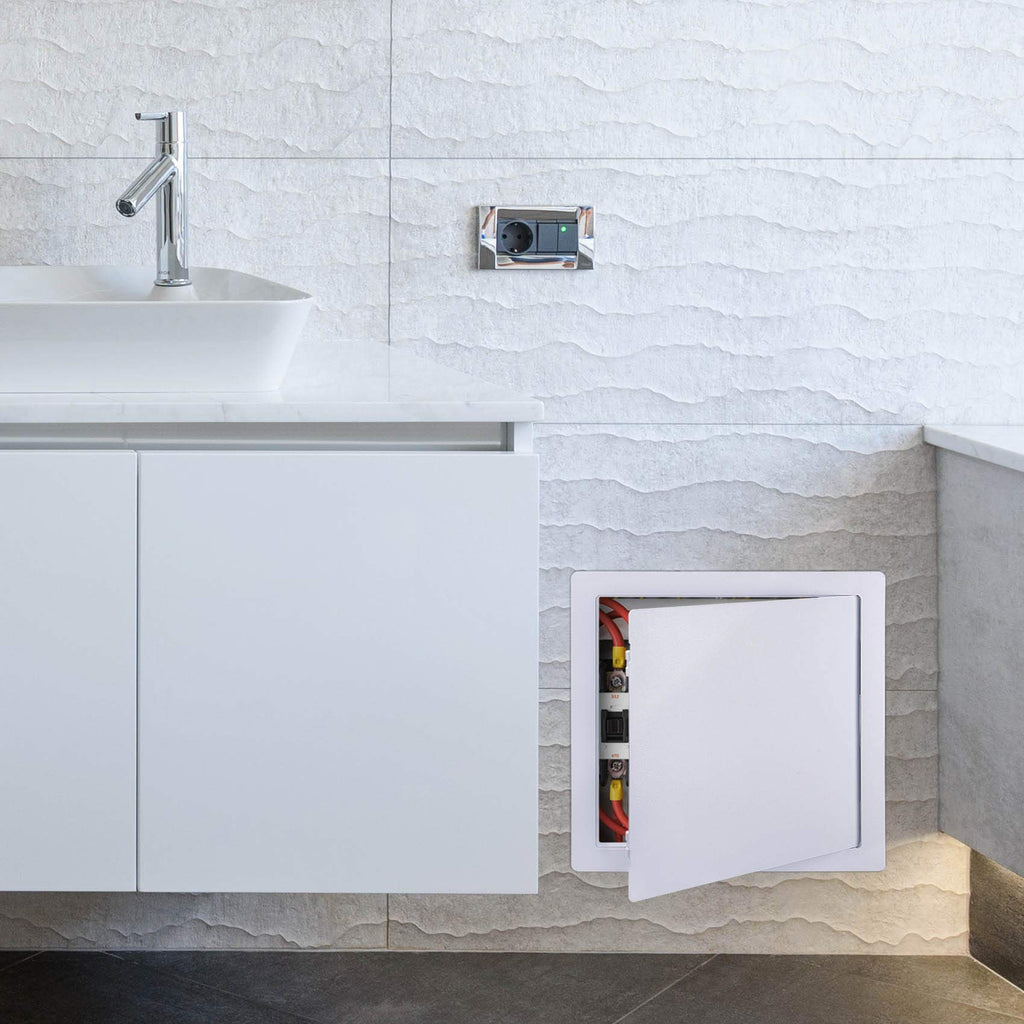 PNKKODW Plastic Wall & Ceiling Access Panel, 14 x 14 Inch, Reinforced Hinged, Removable, White