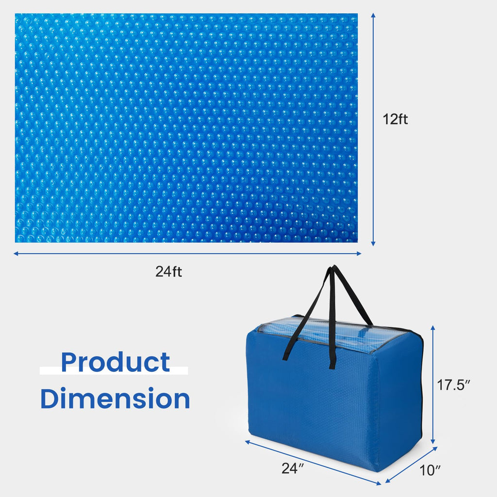 Goplus Pool Cover, 12 x 24 FT Solar Blanket 12 Mil with Carrying Bag for In-Ground and Above-Ground Swimming Pools, Rectangle Hot Tub SPA Thermal Blanket, Blue Bubble