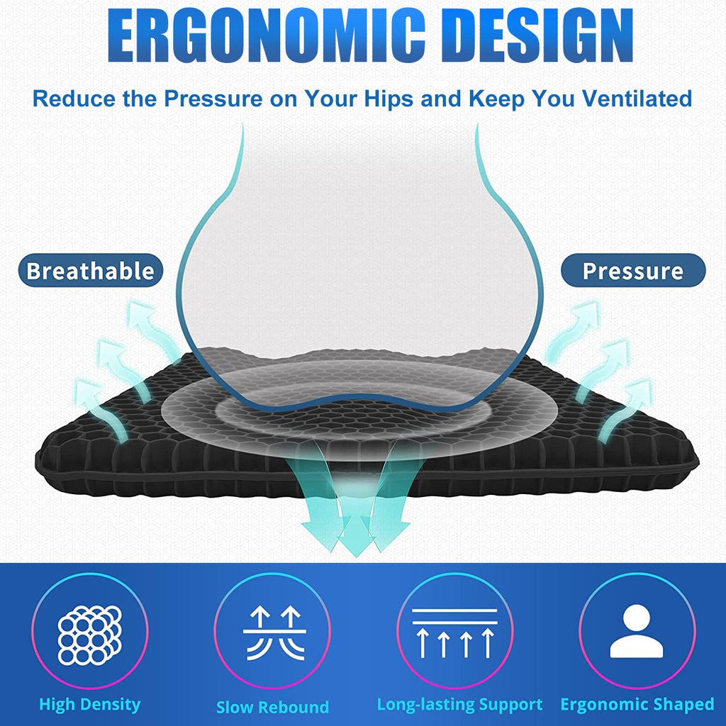 20" Gel Seat Cushion for Long Sitting Pressure Relief(Jumbo&Thick) - Wheelchair Cushion for Pressure Sores - Back, Sciatica & Tailbone Pain Relief Cushion- Non-Slip Butt Pillow for Office, Home, Car