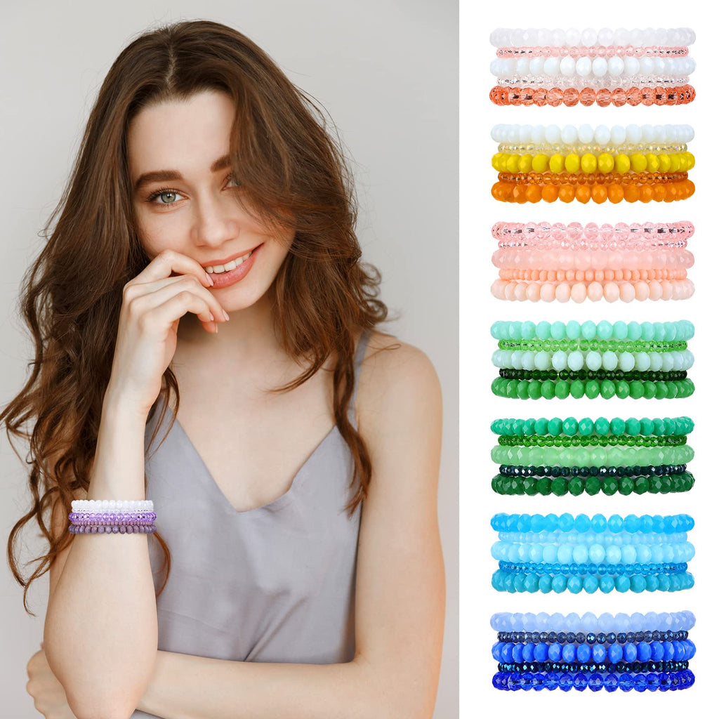Junkin 60 Pcs Crystal Beaded Bracelets Bulk for Women Bohemian, Multicolor