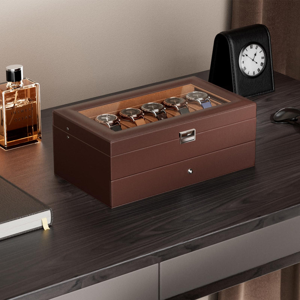 ProCase Watch Box, 12 Slot Watch Case for Men with Drawer, Espresso
