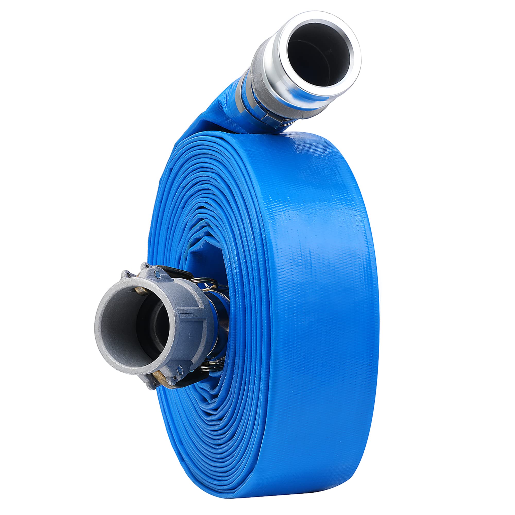 2-1/2" x 50ft PVC Lay Flat Discharge Hose With Aluminum Camlock C & E Fittings, Cam Lock Fitting Type F included, Heavy Duty Reinforced Pump Backwash Hose Assembly