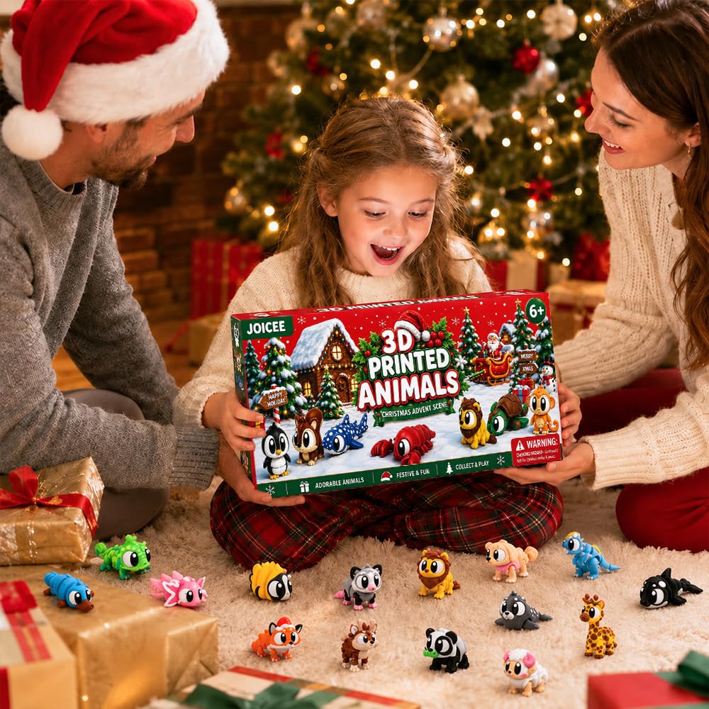 JOICEE 2026 Christmas Advent Calendar with Mini 3D Printed Animals Toys