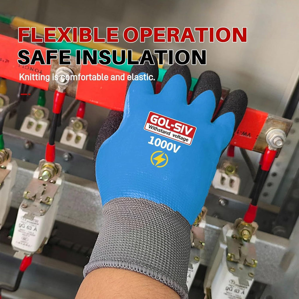 GOL-SIV Industrial Insulated Gloves 1000V Rated, Lightweight Non-Conductive Safety Gloves For Electrician, 1000V|Double Insulated, 10pcs-Large.