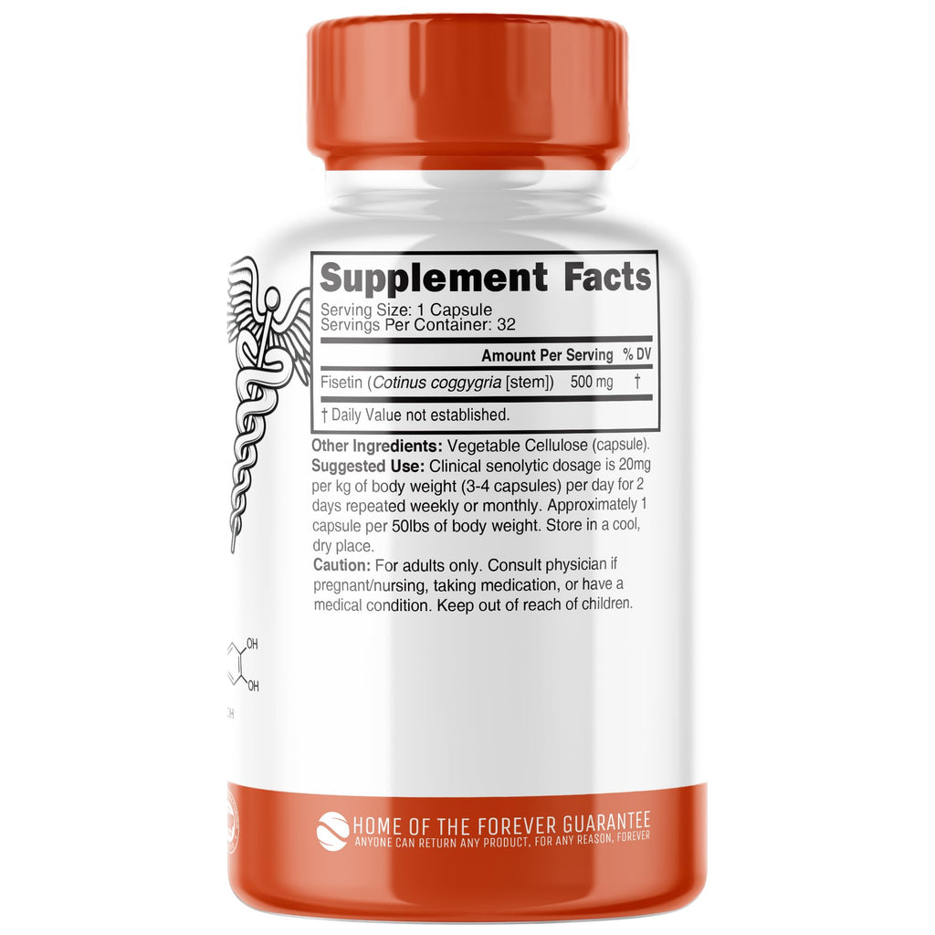 Nutri Fisetin 500mg 32 Count - Clinical Dosage - Fisetin Supplements - Powerful Senolytic Activator, Antioxidant, Heart Support - Natural Polyphenols - Capsules - 3rd Party Tested - GMP Certified