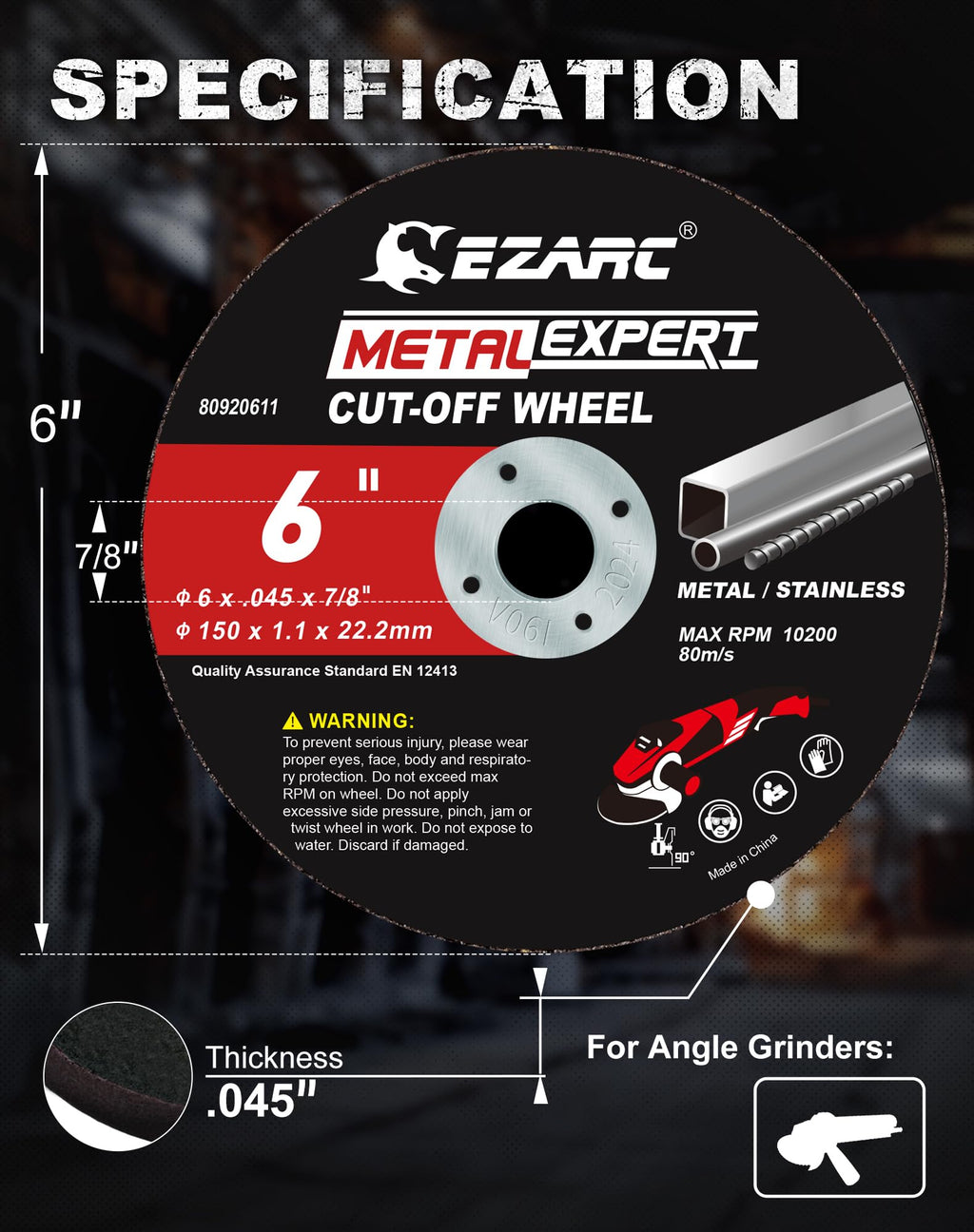 EZARC Cut Off Wheels 25 Pack, 6'' x .045'' x 7/8'' Thin Grinder Cutting Wheel, Metal & Stainless Steel Cutting Disc for Angle Grinders