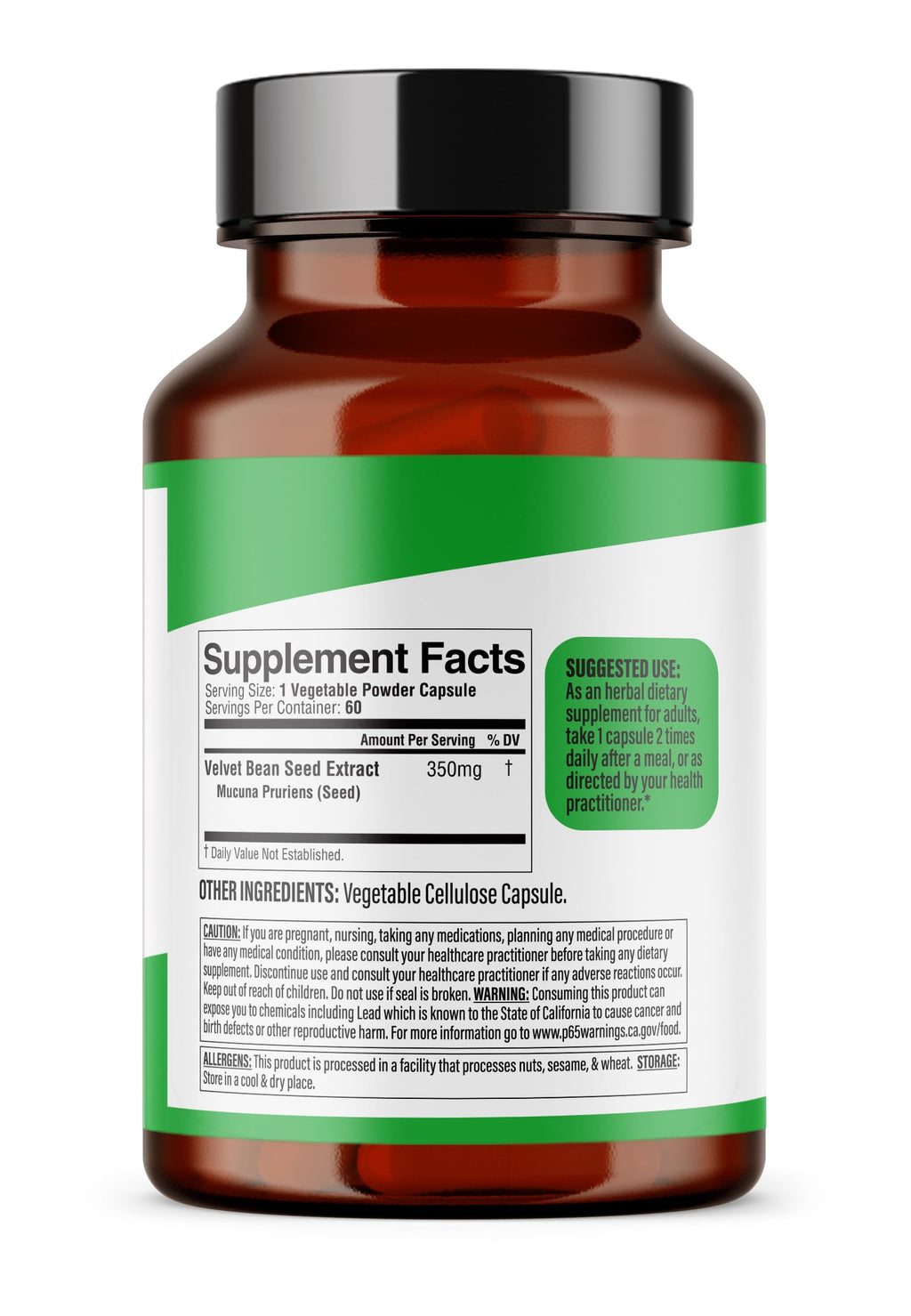 Dr. HERBALIST Mucuna Pruriens Extract 350mg - 60 Vegan Capsules | Non-GMO | Fast Absorbing | Vegetarian