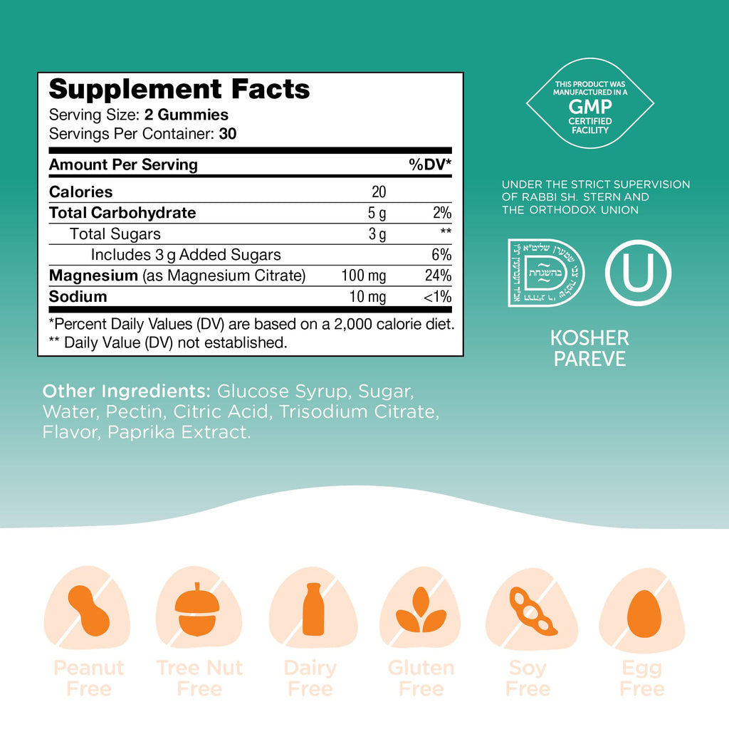 Chapter One Magnesium Gummies, Great Tasting Magnesium for Kids, Calm Kids Magnesium, Magnesium Gummies for Women and Men, Certified Kosher (Peach)