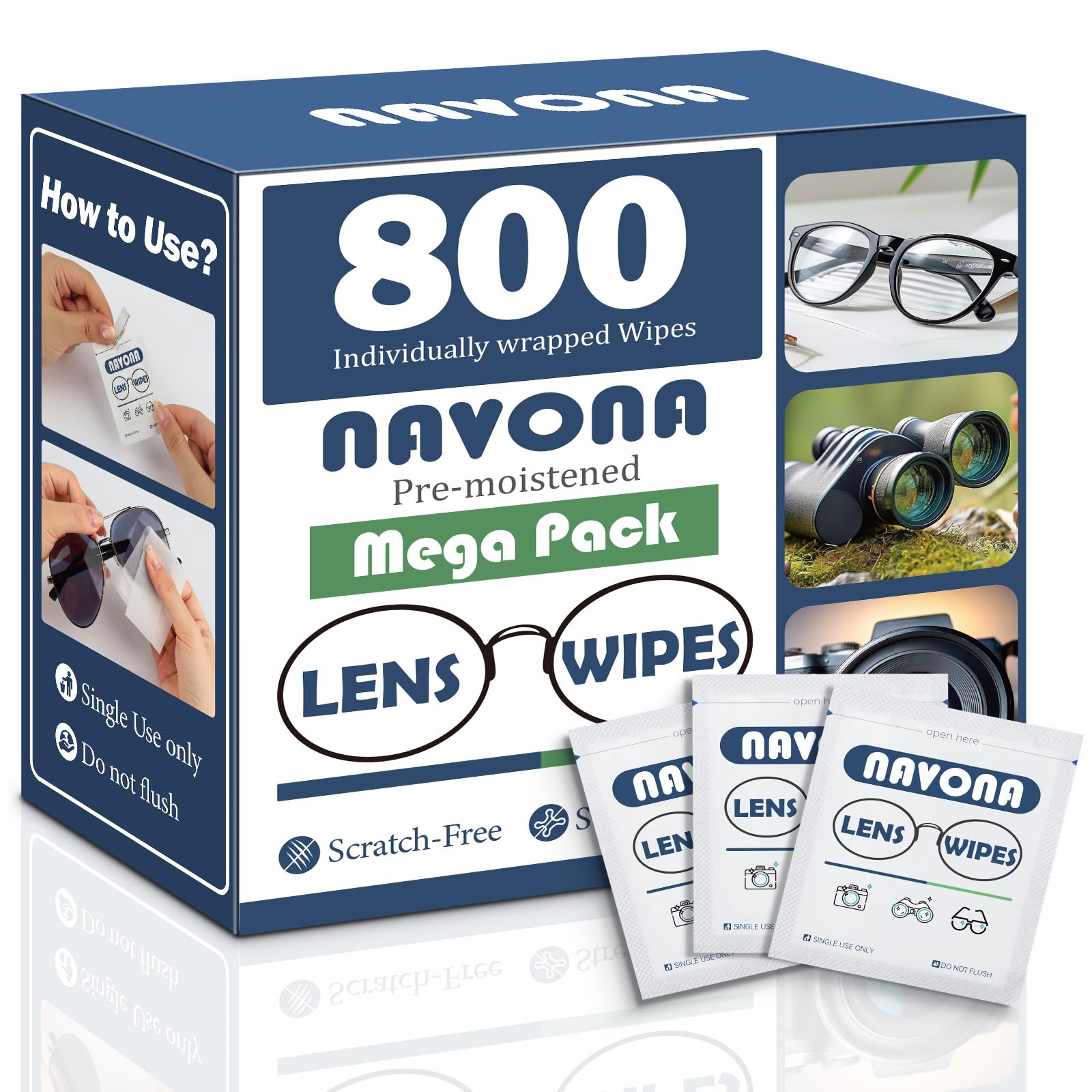 800 Count Lens Wipes for Eyeglasses – Pre-Moistened, Individually Wrapped Eyeglass Cleaning Wipes – Scratch-Free, Streak-Free Glasses Cleaner Wipes for Sunglasses & Camera Lens – Bulk Pack