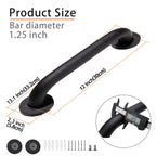 Rackickyer Shower Grab Bar, 2 Pack 12 Inch Black Bathroom Grab Bar, 1.25" Diameter 304 Stainless Steel Anti-Slip Grab Bars for Bathtubs and Showers, Handicap Shower Grab Bar for Seniors Elderly