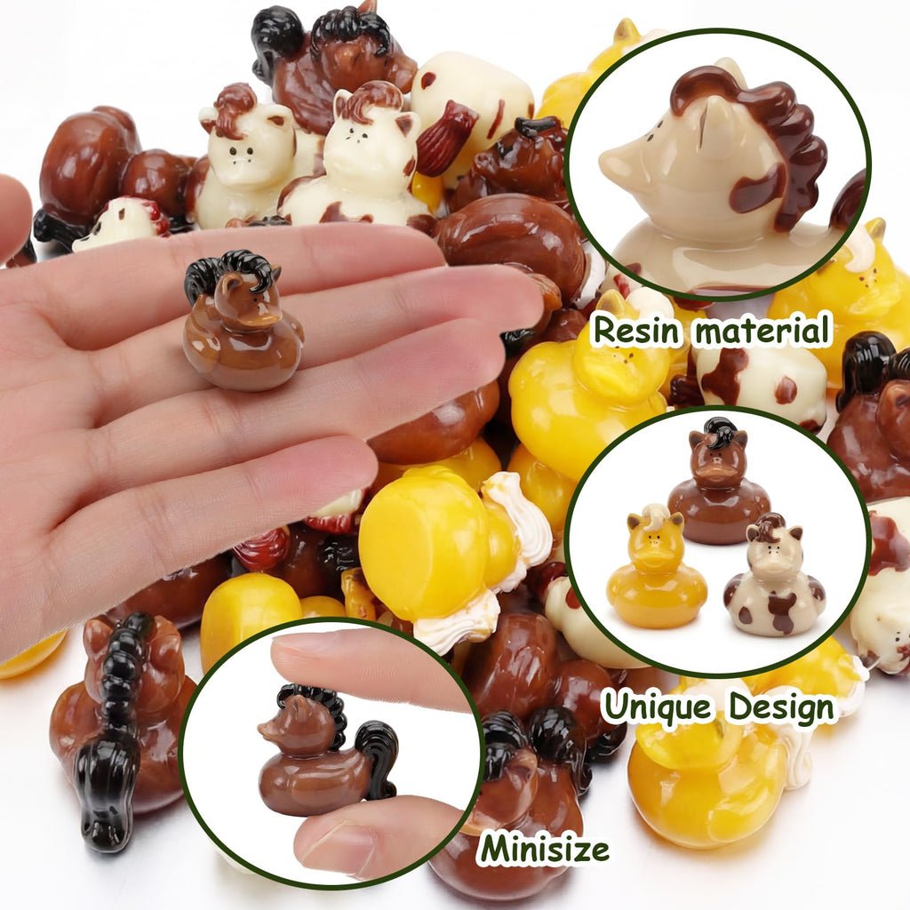 Memorywuu 72 Pcs Mini Horse Duck Bulk Tiny Bucking Bronco Duck Figurine Resin Pool Float Bath Decor Gift for Horse Racing Festival Basket Stuffers Table Party Decorations