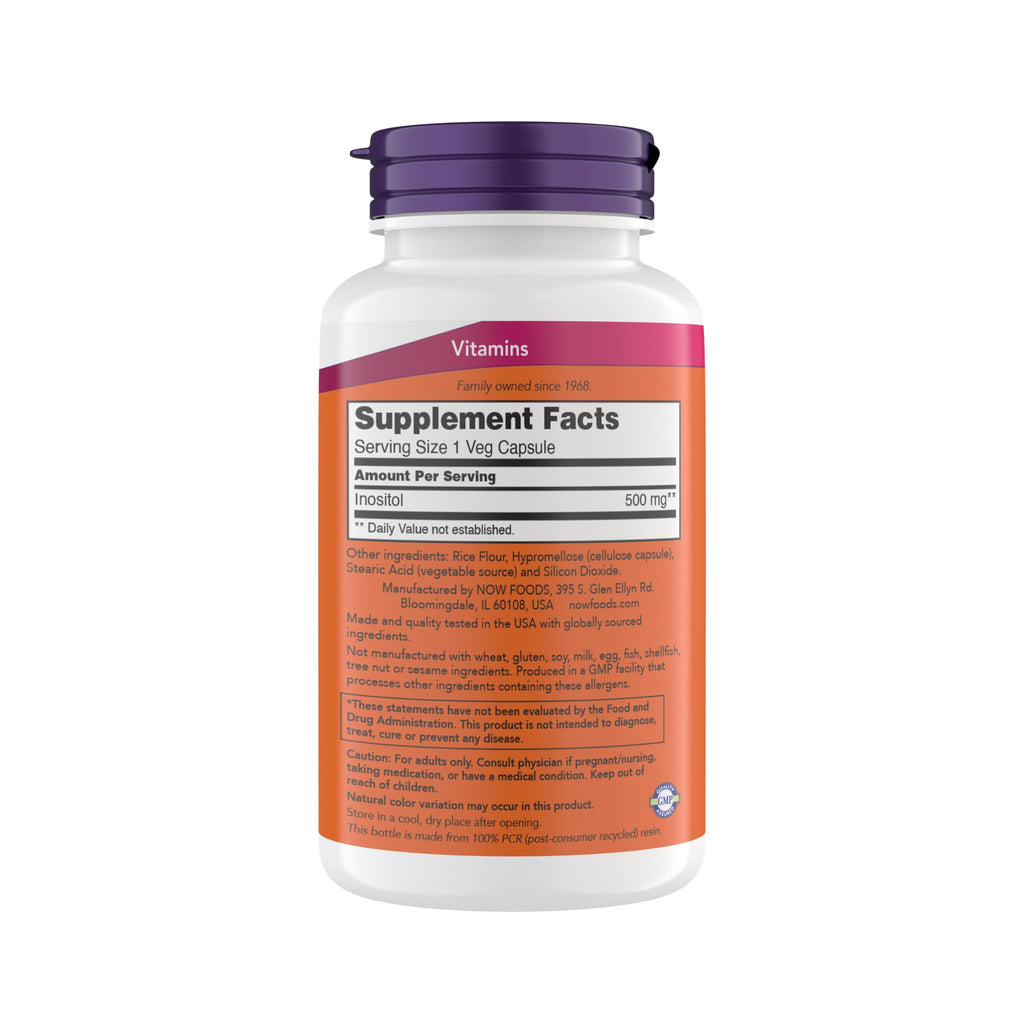 NOW Foods Inositol 500 mg, Superior Myo Inositol Form, for Healthy Membrane Function*, Cellular Health*, Support for Women* Kosher, Suitable for Vegans - 200 Vegetarian Capsules (Pack of 1)