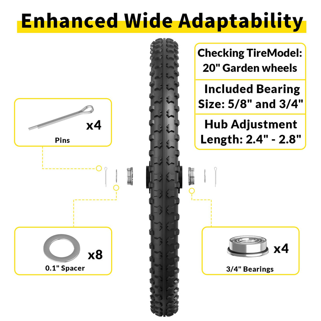 RONPOW 20" Flat Free Wheels Compatible with rubbermaid Wheelbarrows Tires