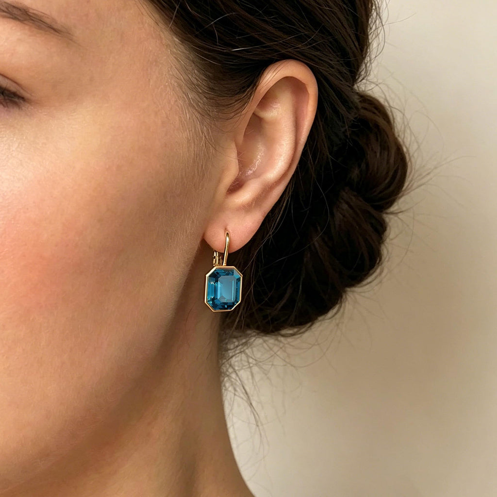 EVEVIC Austrian Crystal Octagon Leverback Drop Earrings for Women