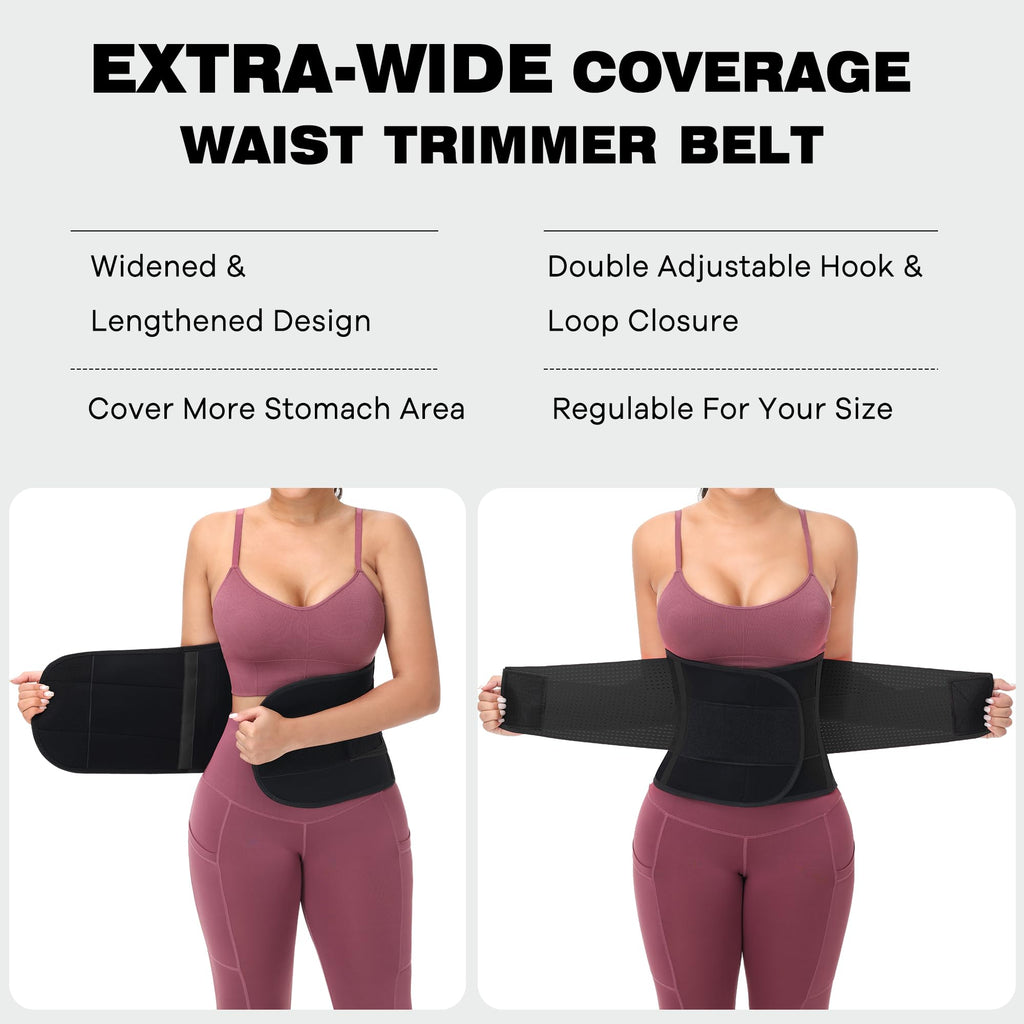 VENUZOR Waist Trainer Belt for Women - Waist Cincher Trimmer - Slimming Body Shaper Belt - Sport Girdle Belt (UP Graded)(Black,XX-Large)