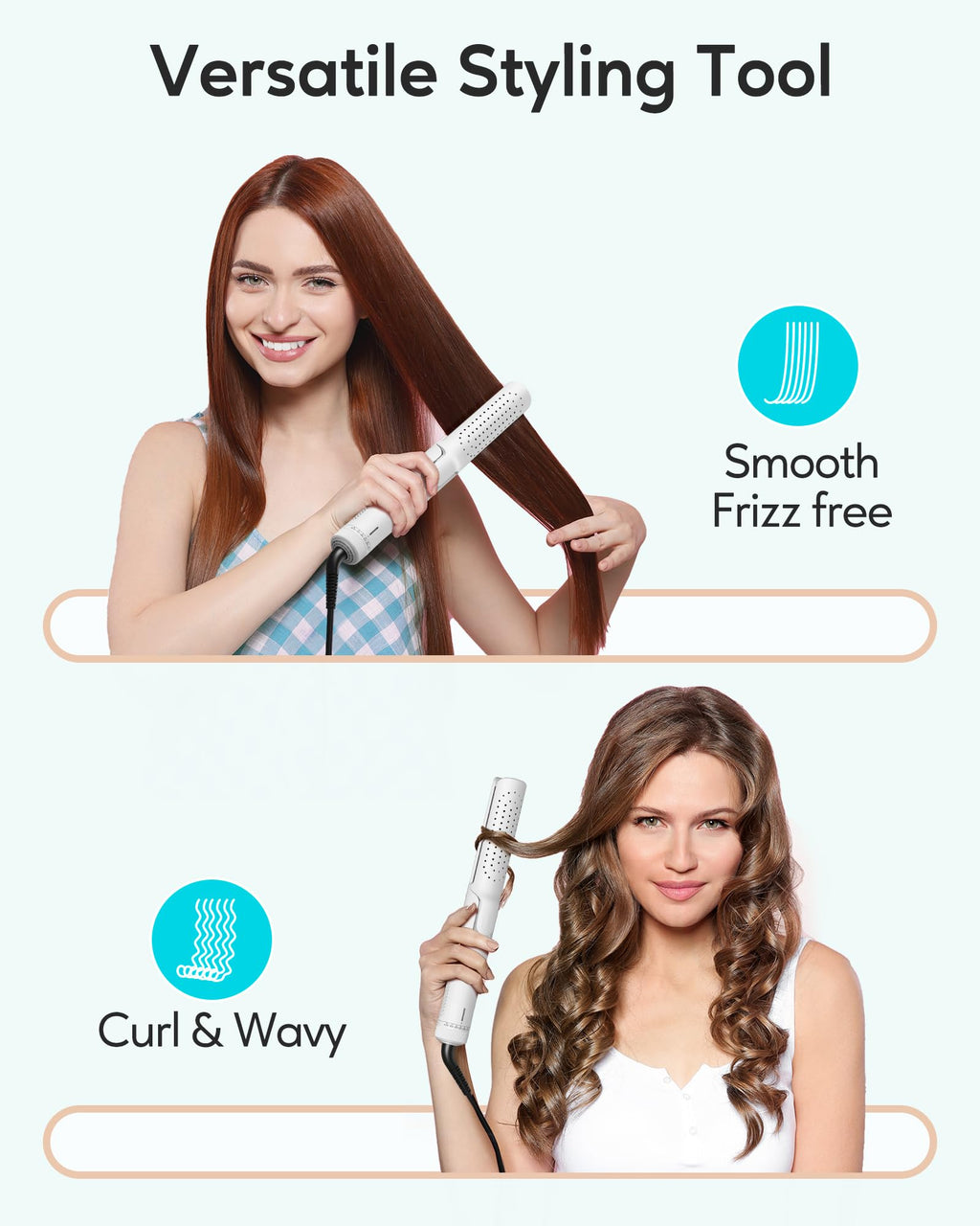 VAVOOV Pro Airflow Styler, Hair Straightener and Curler 2 in 1 with 360° Vented Cool Air for Long-Lasting Curls, 1 Inch Ceramic Flat Iron, Dual Voltage, White