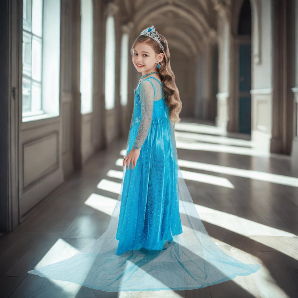 AHLPO Princess Dress for Girls Luxury Princess Dress Up Halloween Cosplay Princess Role Play Costume Fancy Dress Birthday Outfit with Accessories