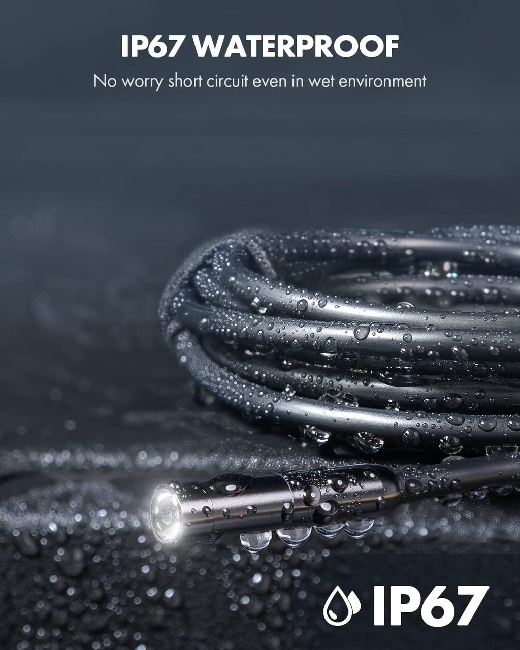 Anykit Endoscope Camera with Light, 1920P HD Borescope with 8 Adjustable LED Lights, Semi-Rigid Snake Camera with Light, IP67 Waterproof Inspection Cam for iPhone & Android, 50 ft Single Lens