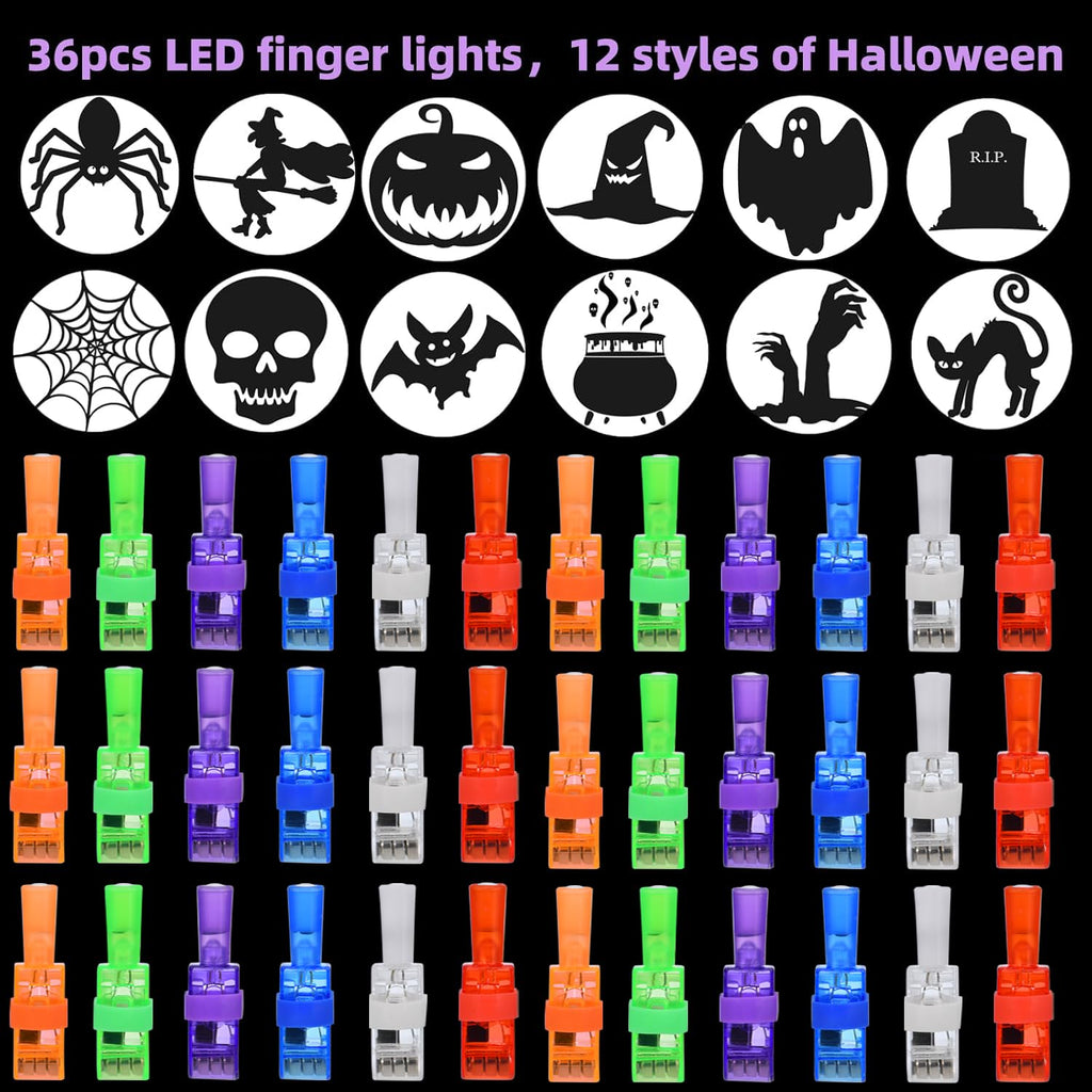 LAKULIO 36pcs Halloween LED Finger Lights, Halloween Party Favors for Kids LED Light Up Toys Classroom Rewards Gifts, Halloween Treats Goody Bag Filler