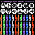 LAKULIO 36pcs Halloween LED Finger Lights, Halloween Party Favors for Kids LED Light Up Toys Classroom Rewards Gifts, Halloween Treats Goody Bag Filler