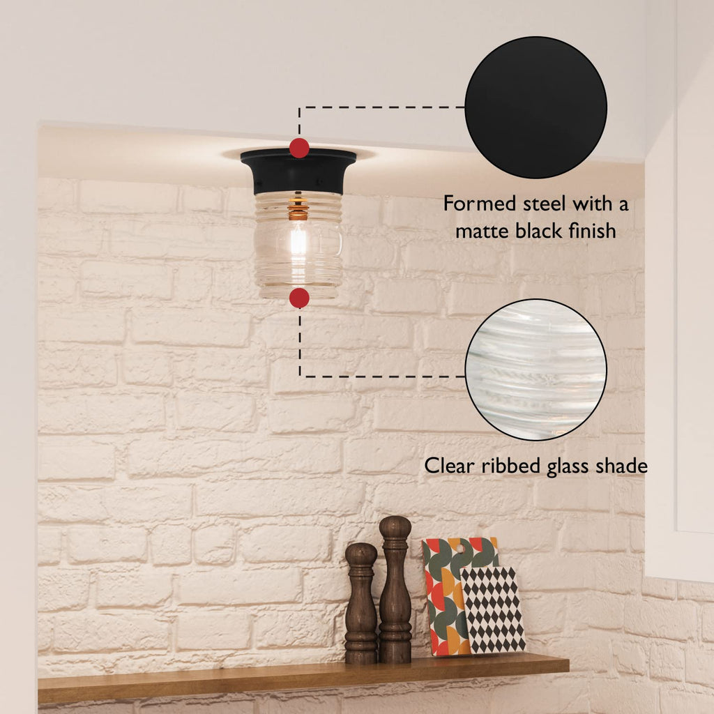 Design House 2-Pack Jelly Jar 1-Light Indoor/Outdoor Flush Mount Ceiling Light, Black – Design House, 587576