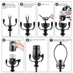 Lamp Making Kit,Make a Lamp or Repair Kit, 3-Way Lamp Socket with Matching Cord and Harp Set, Wiring Kit for Table Floor Lamp,Essential Hardware for DIY Light Design or Repair (Black, 2)