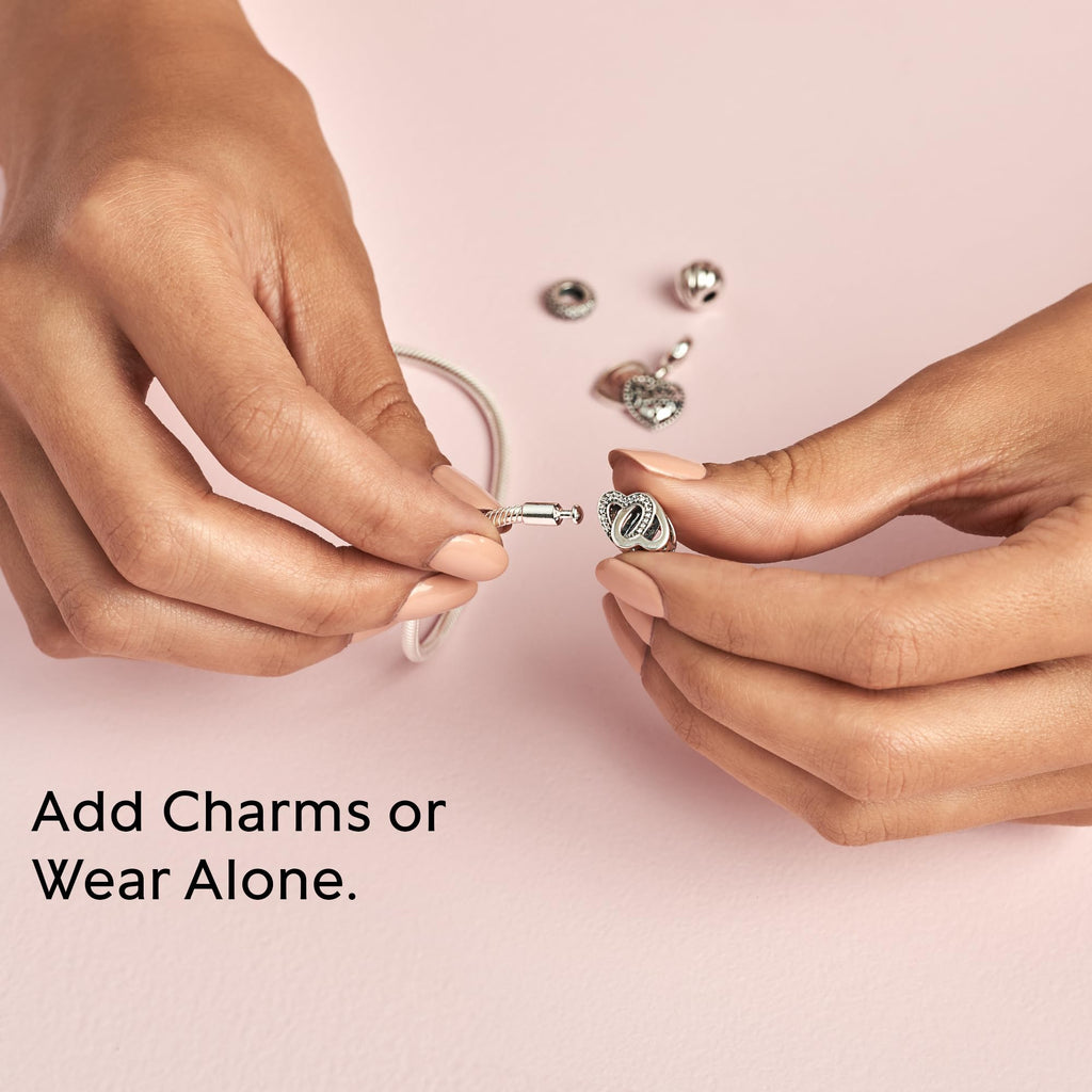 PANDORA Moments Snake Chain Bracelet - Hand-Finished Charm Bracelet - Jewelry for Her with Gift Box - Compatible Moments Charms - Sterling Silver - 7.5"
