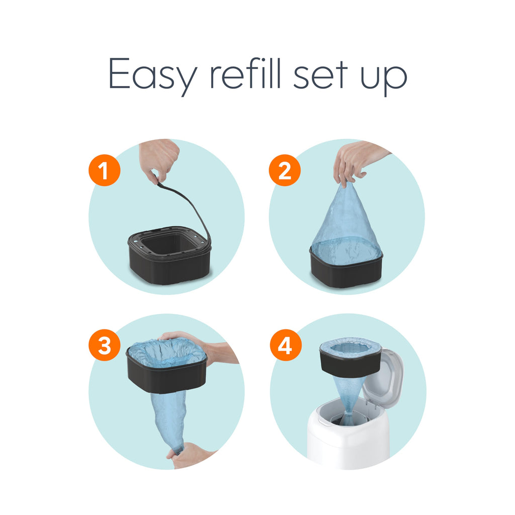 The Diaper Genie Jumbo+ Square Refill, with continuous film, can hold up to 1080 newborn-sized diapers per refill.