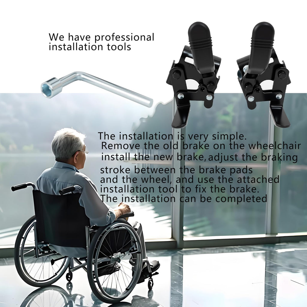 Wheelchair brakes, Universal Brake, Replacement Parts, One-Handed Operation, Suitable For Most Manual Wheelchairs (1 Pair, Black)