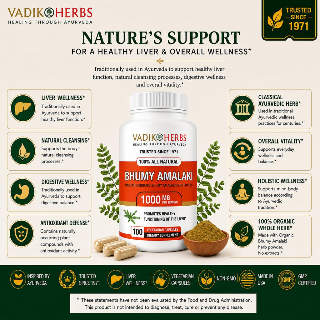 Vadik Herbs Organic Bhumy Amalaki, 100 Caps, Liver Support 1000mg