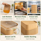 DI QIU REN 50-Pack 22oz Paper Bowls, Disposable Food Containers with Lids and Forks, Rectangular Disposable Salad Bowls for Diet Salad, Pasta (kraft Paper Rectangular, 22oz 50 Count)