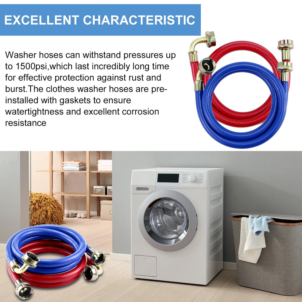 Rubber Washing Machine Hoses With Elbow 4FT,Washing Machine Elbow Hose with 3/4" Connection Supply for Hot and Cold Water Washer Hoses (2 Packs),Universal Fit for All Standard Wash Machines-by MIFLUS