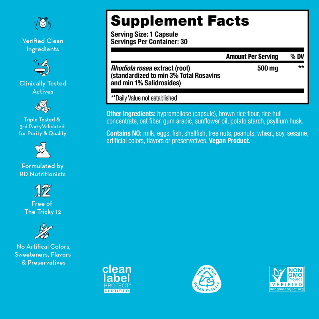 HUM Big Chill Rhodiola Rosea Supplement, Adaptogenic Herbal Calm Supplement, Support for Focus, Calming and Adrenal Health Balance with 500mg Rhodiola Rosea Extract, Gluten Free, 30 Vegan Capsules