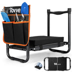 Tovve Foldable Garden Kneeler and Seat, Heavy Duty Garden Stool with 10" Wide Detachable Kneeling Pad, Portable Garden Bench Chair with Large Garden Tool Bag, Gardening Gifts for Women, Seniors, Mom