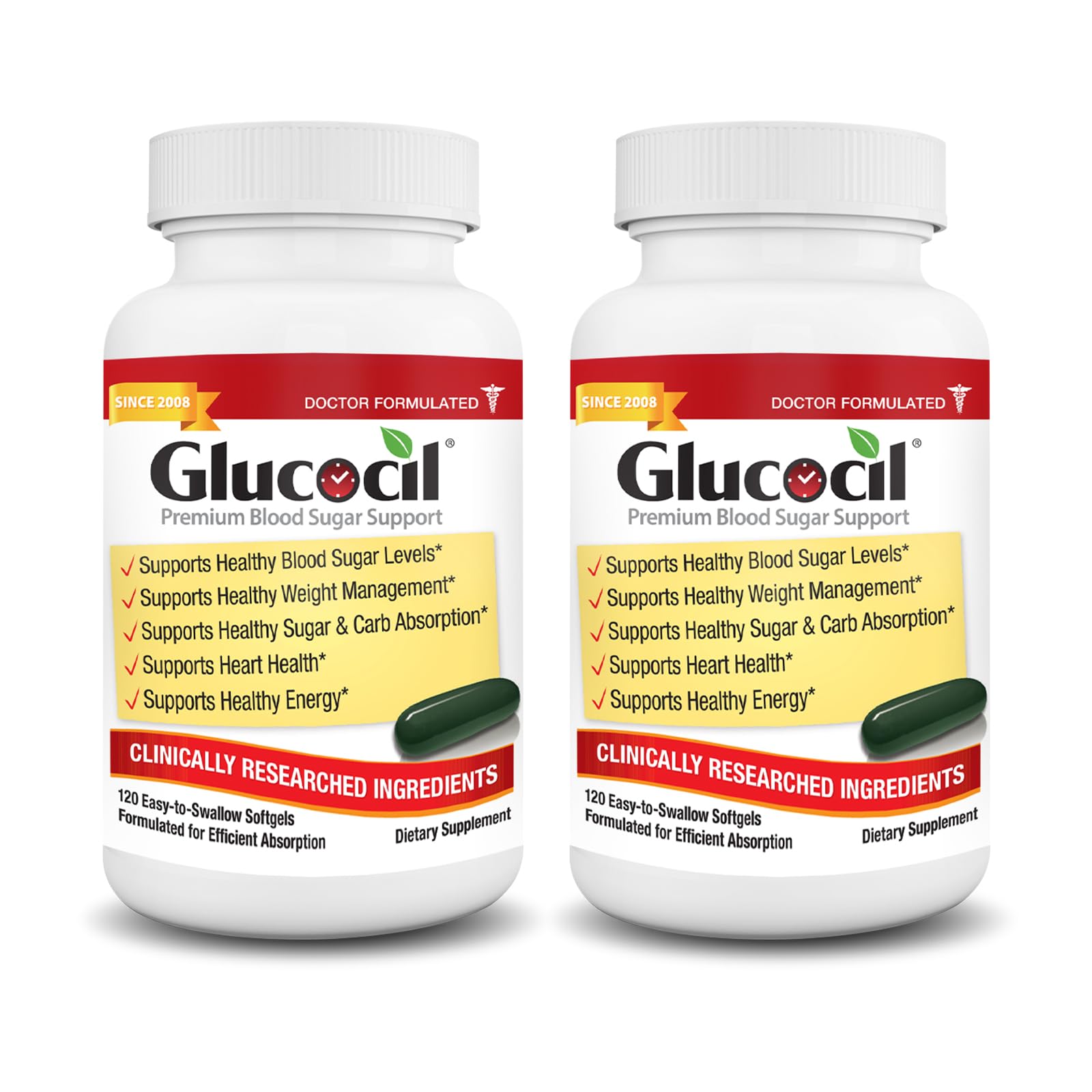 Glucocil – Softgels - Premium Blood Sugar Support - New Clinical Study Published March 2026-3 Million Bottles Sold - Supports the 3 Essentials for Healthy Blood Sugar - Since 2008, 2-Pack