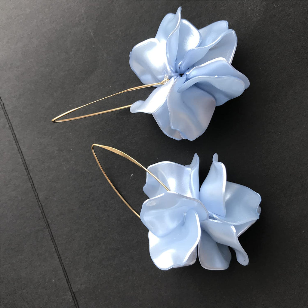 Boho Rose Petal Dangle Resin Earrings - Long Drop Acrylic Tiered Flower Earrings - Statement Exaggerated Floral Tassel Earrings for Women (Pearl Blue)