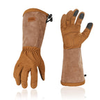 Vgo... Men's Extra-Long Leather Gardening Gloves, Gauntlet with Adjustable Cuff, Puncture & Thorn Proof, Touchscreen (SL6592)
