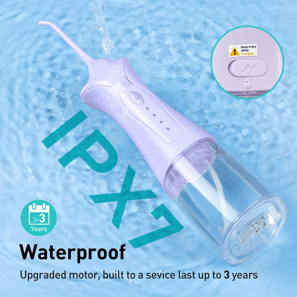 COSLUS Water Dental Flosser Pick for Teeth C30(FC5360): 4 Modes Cordless 300ML Larger Tank Portable Water Teeth Cleaner Picks IPX7 Waterproof Flossing Machine for Home Travel Purple